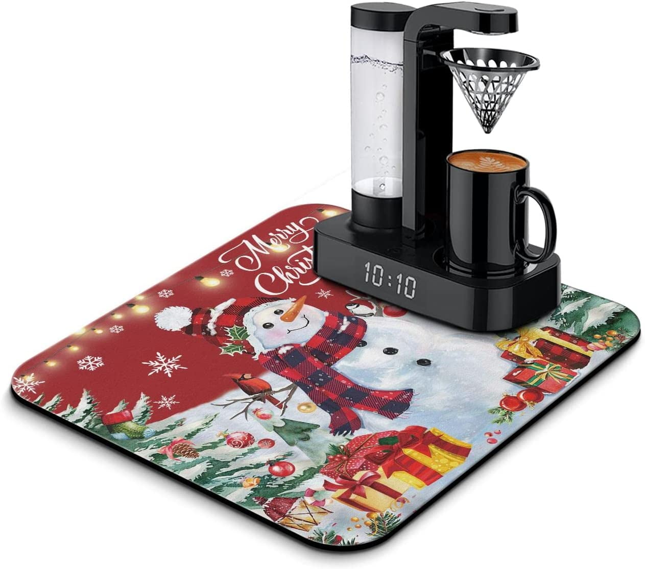Christmas Dish Drying Mat,Coffee Bar Decor,Coffee Machine Pads,Absorbent, Washable,Drying Mat