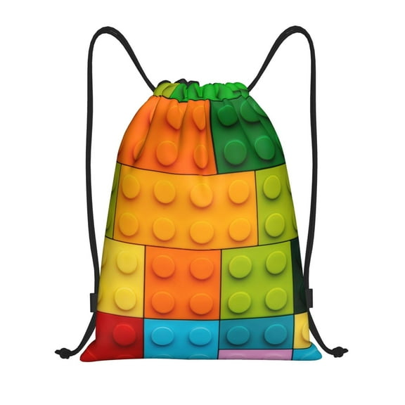 Kdxio Colorful Building Blocks Print Drawstring Backpack Bag,Waterproof Draw String Back Sack, Gym Drawstring Bags Swim Bag For Unisex