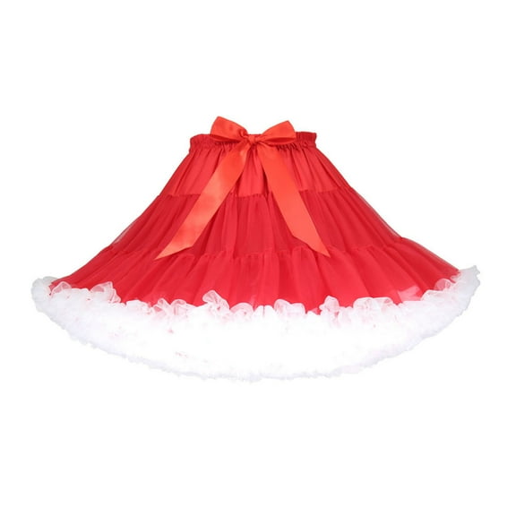 Women Petticoat Underskirt Vintage Cute Tulles Princess Short Skirt Ruffled Layered Tutus Red One Size