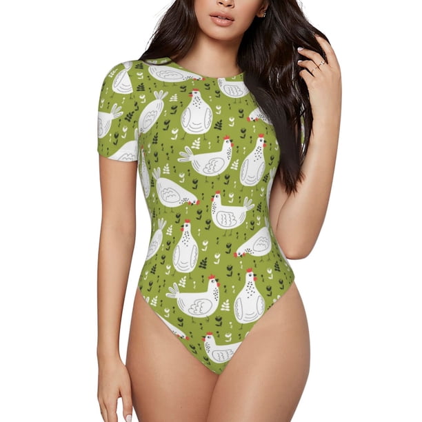 Fotbe Lovely Chickens Body de Mujer con Cuello Redondo y Mangas Cortas, Sin Mangas Ajustado, Suave, Cómodo y Básico-Medium