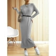thumbnail image 4 of Womens Sweater Maxi Dress Long Sleeve Knit Ribbed Crew Neck Slim Fit Casaul Fall Long Dresses Grey L, 4 of 7