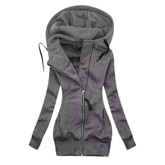 KDFJPTH Warm Winter Coats For Women Hooded Solid Color Long Winter Casual Full Zipper Drawstring Warm Over With Pockets Collar Fall Jackets Ladies