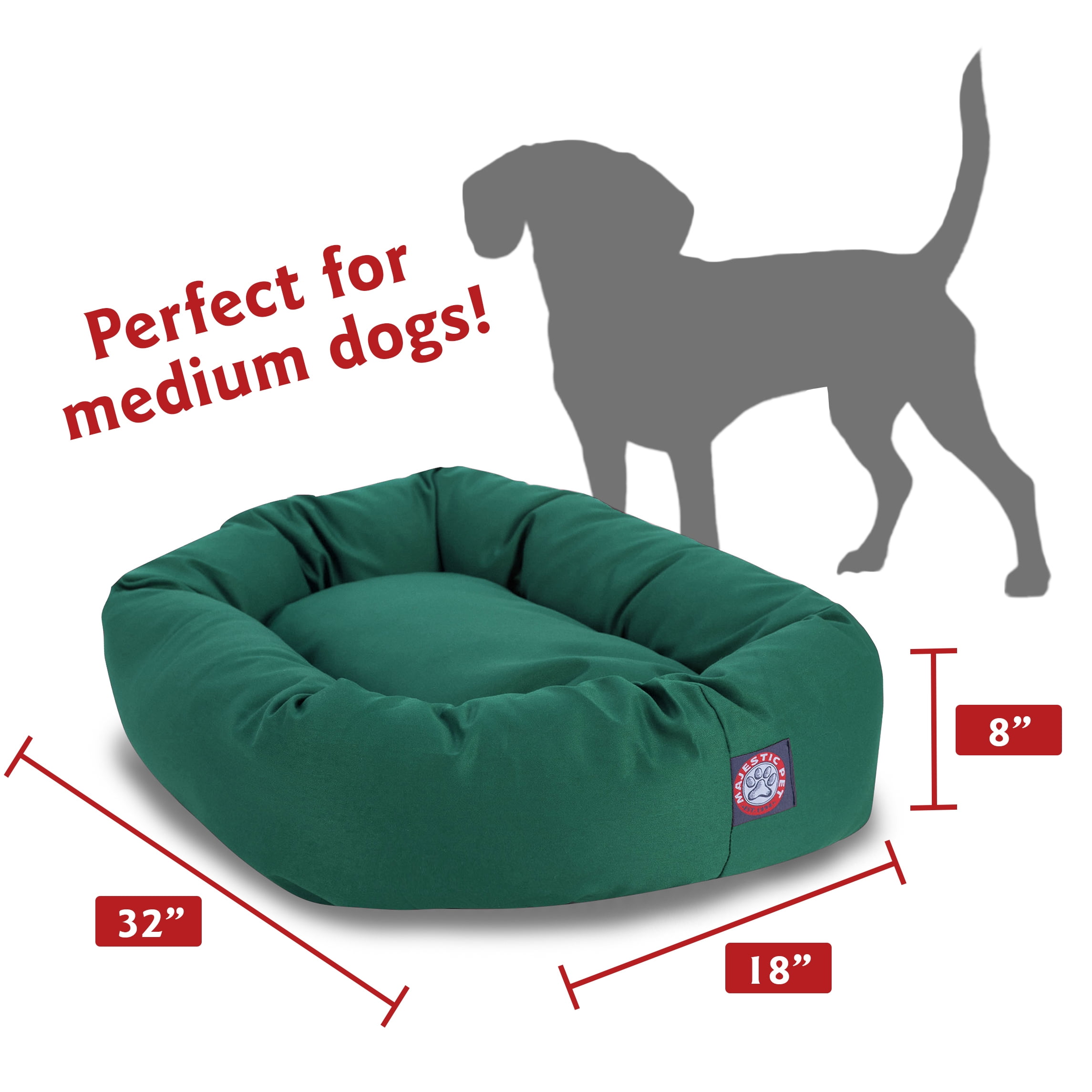 Majestic Pet Poly/Cotton Bagel Pet Bed for Dogs, Calming Dog Bed Washable, Medium, Green
