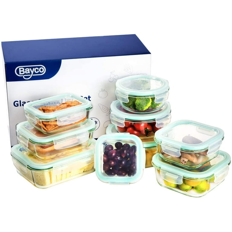Bayco Glass Storage Containers with Lids, 9 Sets Glass Meal Prep Containers  Airtight, Glass Food Storage Containers, Glass Containers for Food Storage  with Lids - BPA-Free & Leak Proof(Blue) 