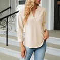thumbnail image 3 of Lixiuxyad Women's V Neck Button Detail 3/4 Sleeve T Shirt For Casual Wear Floral Cute,Beige L, 3 of 7