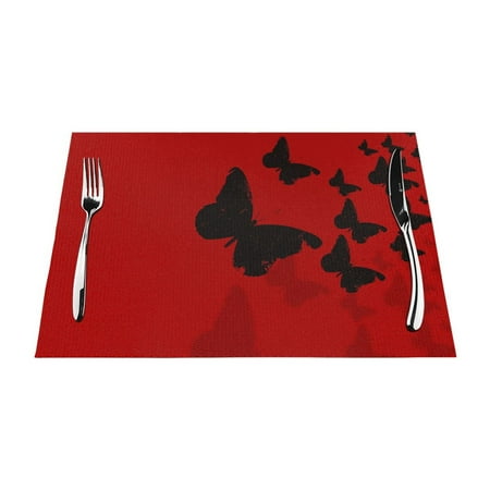 

XMXY Woven Placemats Set of 4 PCS Butterflies Background Table Mats Washable Heat Resistant Placemats