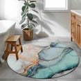 thumbnail image 3 of Marble Texture Round Rugs for Living Room 4ft Abstract Teal Blue Gold Crack Art Non Slip Circle Rug Washable Low-Profile Indoor Carpet for Bedroom, Dining Room, Bathroom, 3 of 9