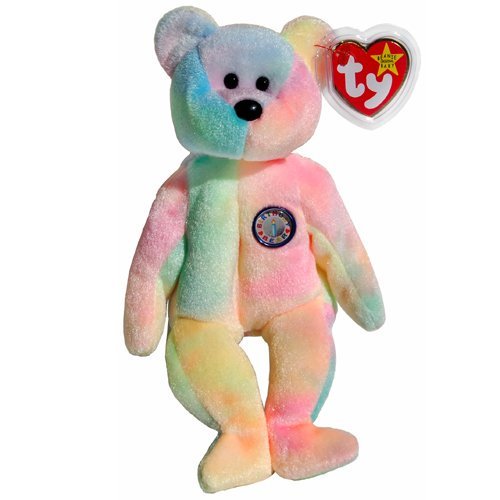 1 X Ty Beanie Babies B.B. the TyDyed Birthday Teddy BearBeautiful