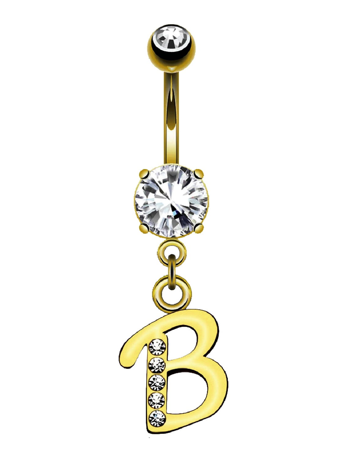 Surgical Steel Navel Belly Bar Ring with Alphabet Letter Dangle Body Jewellery