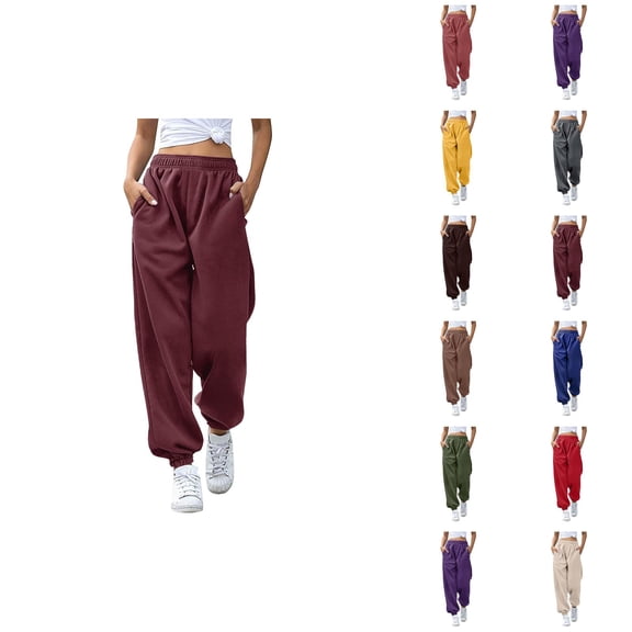 Joggers Pants for Women 2026 Trendy Elastic High Waist Relaxed Fit Breathable Sweat Pants Trousers with Pockets