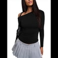 thumbnail image 1 of Blusas de Mujer con Hombros Descubiertos, Elegantes, de Larga, Asimétricas, Ajustadas, para Salir, de Otoño, con Frunces. Negro L, 1 of 8