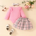 thumbnail image 3 of Emy Dola Baby Girl Fall Outfits Newborn Ribbed Knit Romper Skirt Set Infant Ruffle Long Sleeve Bodysuit Toddler Plaid Winter Dress, 3 of 10