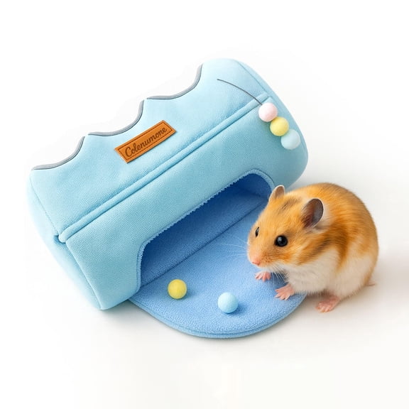 Colenumone Guinea Pig Hideout Tunnel Bed, Soft Fleece Small Animal House and Hide-Away for Hamsters, Sugar Gliders, and Ferrets, Machine Washable Cozy Cage Accessories for Napping and Playing, Blue