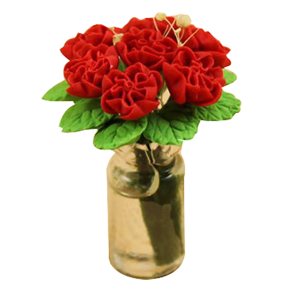 Miniature Dollhouse Red Roses Flowers in a Vase 1:12 Scale New 