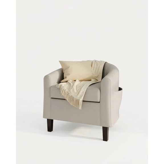 Garvee PU Leather Barrel Chair, Modern Accent Chair, Armchair with Wood Legs and Soft Padded, Gray