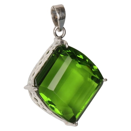 GEMHUB 18.00 Gram Fine Solid 925 Silver Stunning Green Amethyst Fancy Cut Stone Penadnt for Birthstone for Women