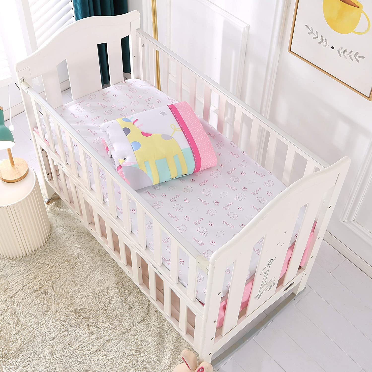 Pink Baby Crib Bedding Set for Girls 3 Pieces Giraffe Soft Toddler Nursery Bedding Sets with Crib Comforter Fitted Crib Sheet Crib Skirt for Standard Size Crib Walmart