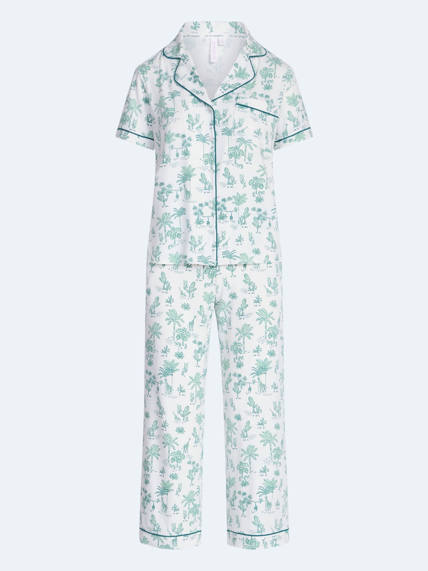 Joyspun Women's Dreamy Soft Collection Notch Collar Top and Capri Pants Pajama Set, 2-Piece, Sizes XS-3X