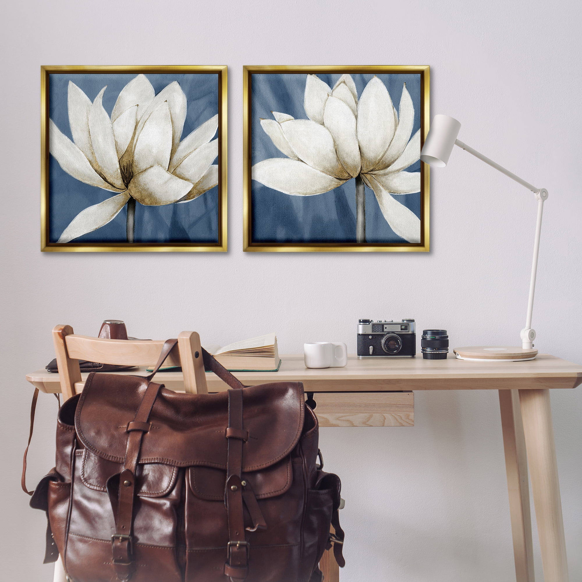 Stupell Industries Traditional Floral Falling Petals Plants & Flowers Painting Gold Floater Framed Canvas Art Print Wall Art, 25 x 25, Set of 2