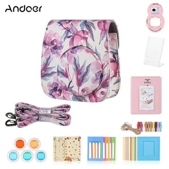 Andoer 8 in 1 Accessories Bundle for Fujifilm Instax Mini 9/8/8+/8s with Camera Case/Selfie Mirror/Filter/Album/Photo Frame/Sticker