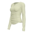 thumbnail image 4 of XIAQUJ Women's Solid Color V Neck Thumb Cover Waist Fold Design Fashion Running Fitness Cycling Wear Yoga Wear Top Long Sleeved T Shirt Shirts for Women 2024 Green L, 4 of 4