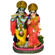 Radha Krishna Statue 5" Radha and Krishna giving blessings with a Peacock (A123)