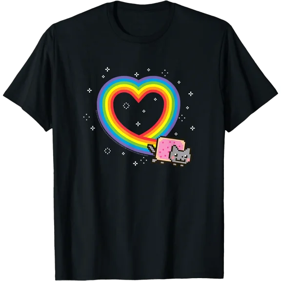 Nyan Cat Rainbow Heart with Sparkles Cute Internet Cat T-Shirt, Vintage Birthday Gift