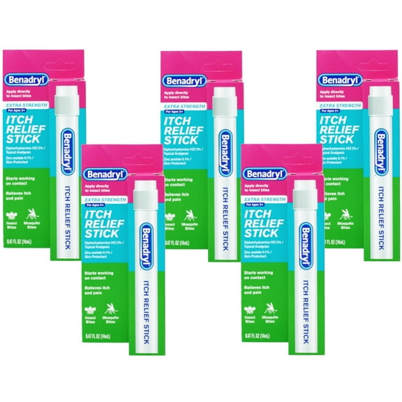 5 Pack - Benadryl Itch Relief Stick 0.47 oz (14 ml) Each