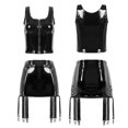 thumbnail image 3 of Conjunto de lencería de charol con efecto mojado para mujer, camiseta sin mangas con cuello en U y cremallera, falda con liga de cintura alta, disfraz para fiesta en club, 3 of 5