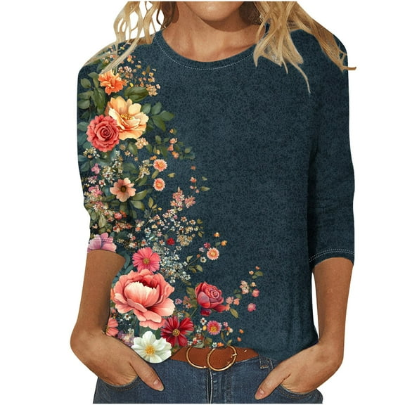 SHE IS Womens 3/4 Sleeve Tops, Shirts for Women V Neck Cute Tops for Women Trendy Womens Button down Blouse Wrinkle Free Long Sleeve Cotton Shirts for Women