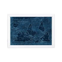 Wynwood Studio 'Upside-Down Map of the World' Maps and Flags Framed Wall Art Print - Blue