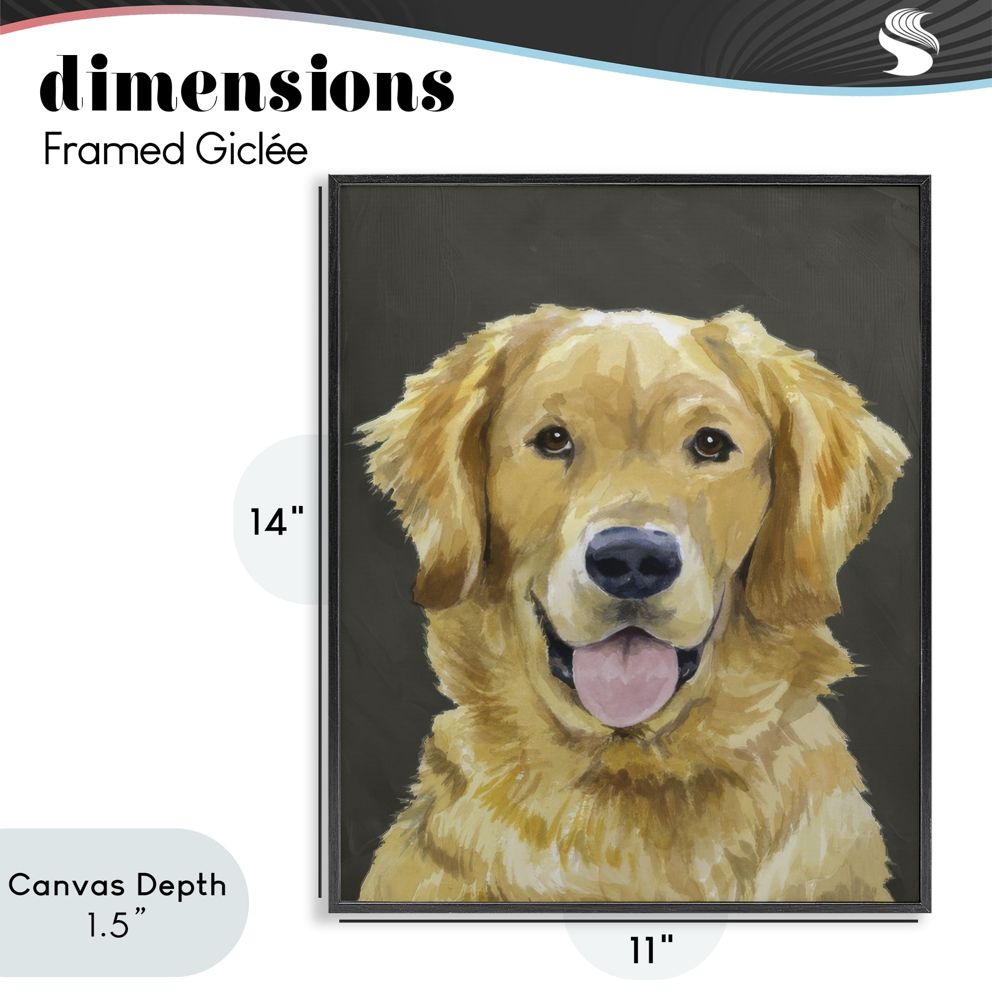 Stupell Industries Joyful Golden Retriever Portrait Black Framed Giclee Art, design by Lil' Rue