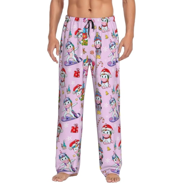 Fotbe Christmas Unicorns Pantalones de Pijama para Hombre, Pantalones de Dormir, Pantalones de Casa con Cintura Ajustable y Bolsillos-X-Large