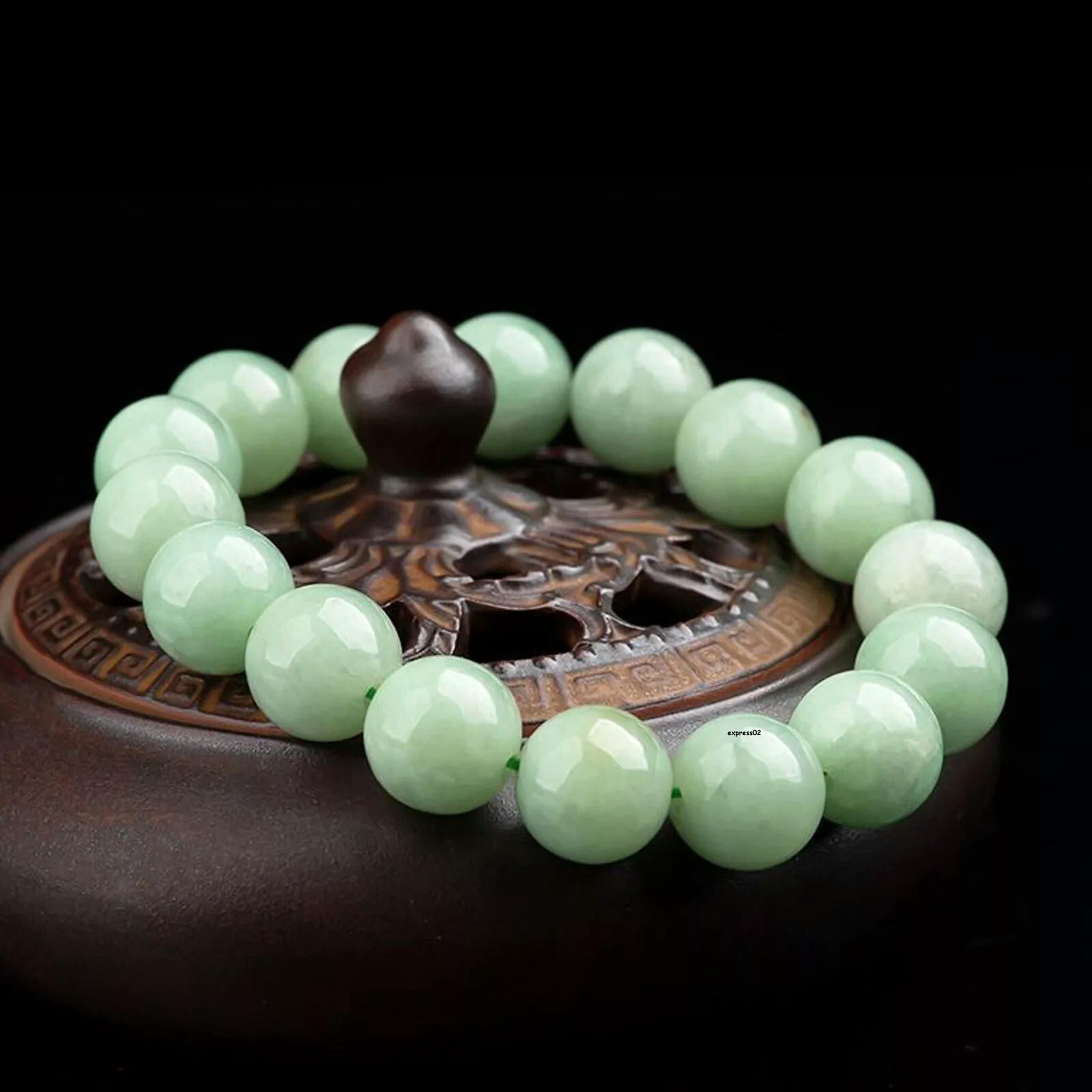 HOOUN Natural Grade A Jade Jadeite Lucky Men Women Best 13mm Round&nbsp;Beaded Bracelet