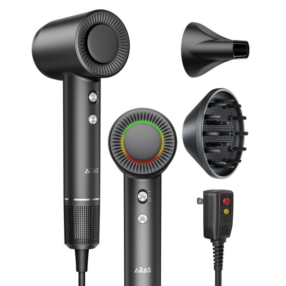Sèche-Cheveux, sèche-cheveux Ionique Négatif avec 160000 RPM Sèche-Cheveux Professionnel Haute Vitesse, Moteur Sans Balais pour Séchage Rapide, Sèche-Cheveux à Faible Bruit avec Contrôle Thermique et Buse Magnétique (Noir)