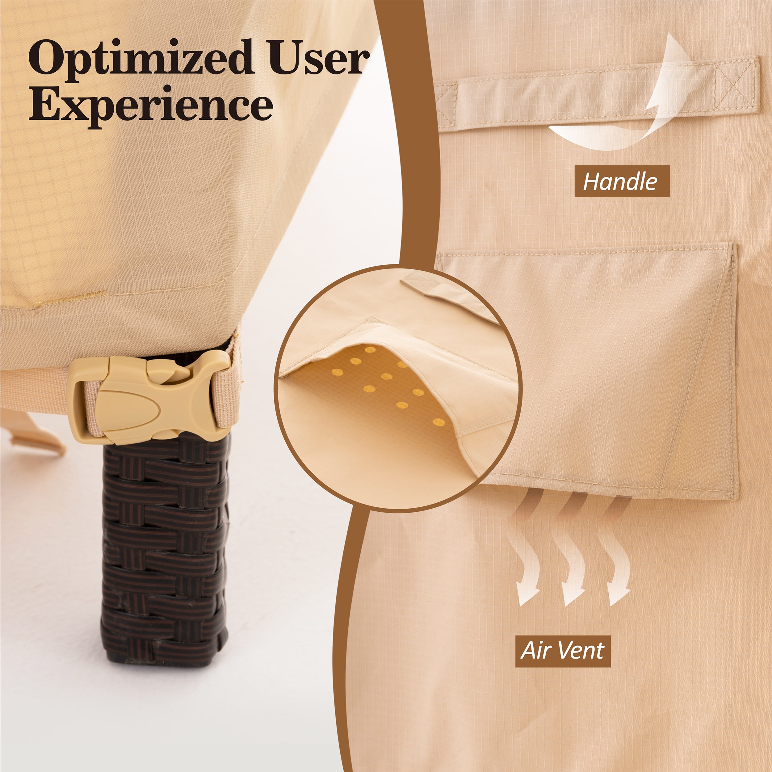 WJ-X3 Waterproof Patio Table Cover, Anti-Fade Rip-Stop Fabric,  86"(L)x47"(W)x31"(H), Beige
