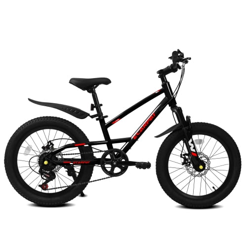 imerelez 20 inch Mountain Kids Bike for Boys & Girls Ages 6-12, 7-Speed Drivetrain with Front Suspension & Disc Brakes for Neighborhood Riding & Gift,Black