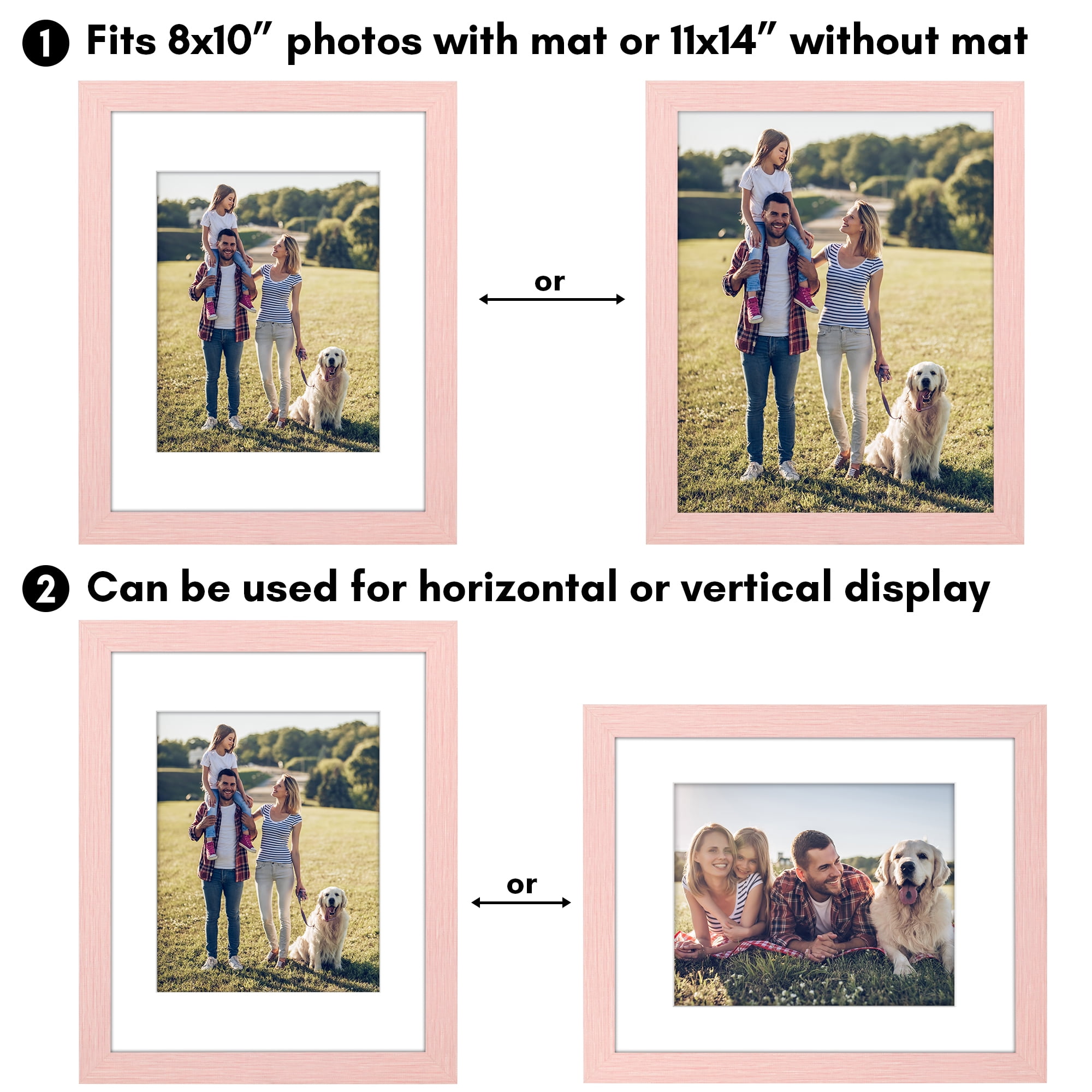 Americanflat 11x14 Picture Frame with Shatter-Resistant Glass Fits 8x10 Photos with Mat Hudson Distressed - Pink