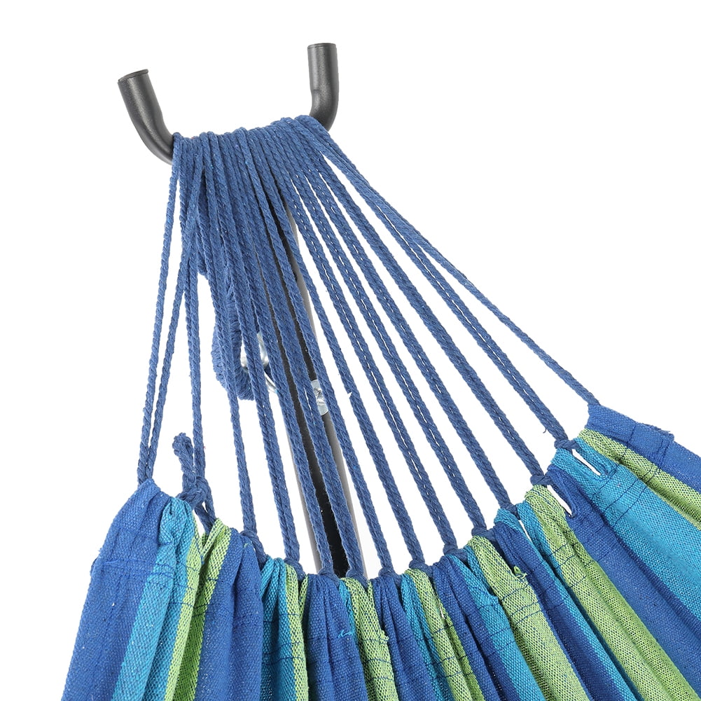 Lowestbest 9ft Steel Pipe Hammock Frame with Cotton Hammock, Natural Rope Iron Hammock Set For Garden, Outdoor, Blue Lowestbest 9ft Steel Pipe Hammock Frame with Cotton Hammock, Natural Rope Iron Hammock Set For Garden, Outdoor, Blue