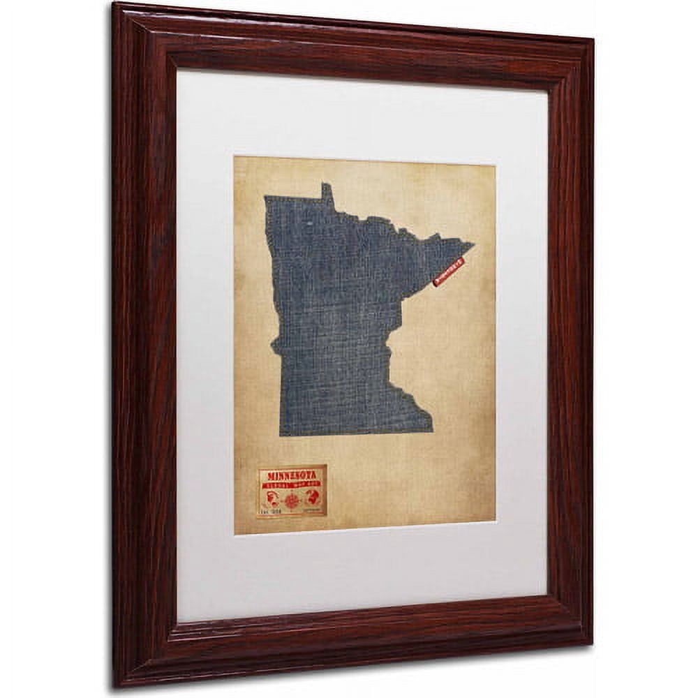 Trademark Fine Art "Minnesota Map Denim Jeans Style" Canvas Art by Michael Tompsett, White Matte, Wood Frame