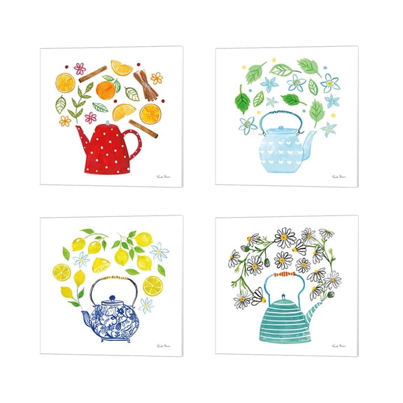 Great Art Now Organic Tea by Farida Zaman 4 Piece Canvas Art Set Each 14"W x 14"H