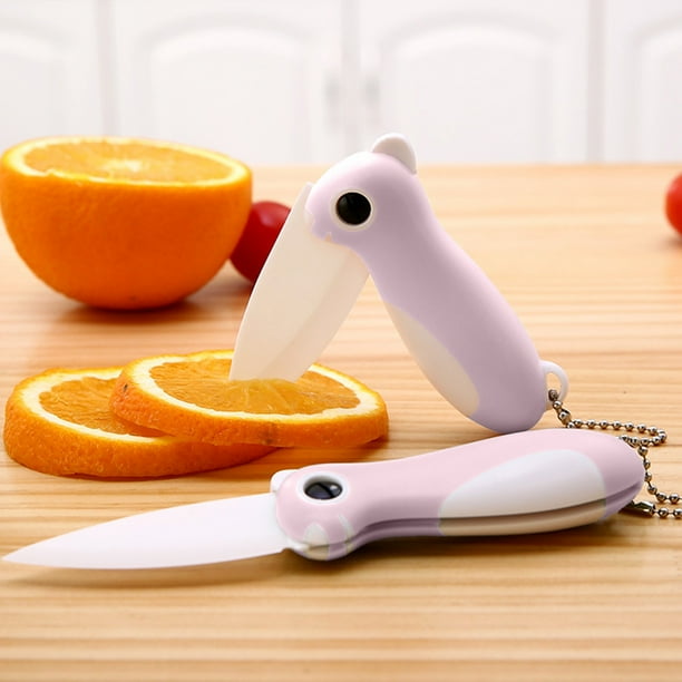 Cuchillo de cerámica plegable para frutas | Paquete de 2 | Utensilio de cocina compacto con mango ergonómico para pelar y cortar verduras de forma segura | Portátil, fácil de limpiar, hoja de 5.7
