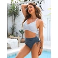 thumbnail image 4 of Conjunto de bikini Blooming Jelly de cintura alta a rayas azules para mujer, 4 of 6