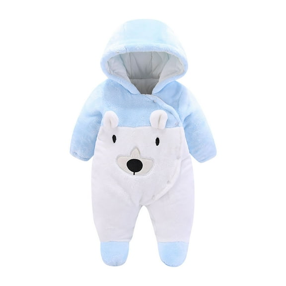 Newborn Baby Bear Onesie Snowsuit Winter Footie Fleece Romper Hooded Jumpsuit Infant Coat for Girls Boys Blue 9-12 Months