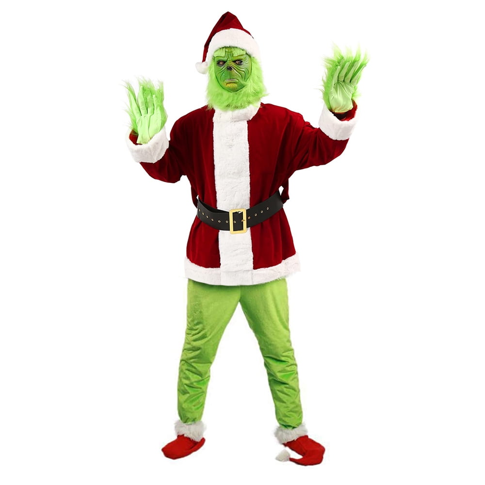 Men's Santa Claus Costume Green Gr1nch Monster Complete Deluxe Santa