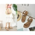 thumbnail image 4 of Anuirheih Bohemian Flat Flower Rhinestone Sandals Outer Beach Sandals Sandals Women Clearance(Brown), 4 of 9