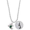thumbnail image 1 of Delight Jewelry Silvertone Mini Green Tree Frog Silvertone Script Initial Disc - J - Charm Necklace, 20"+3", 1 of 4