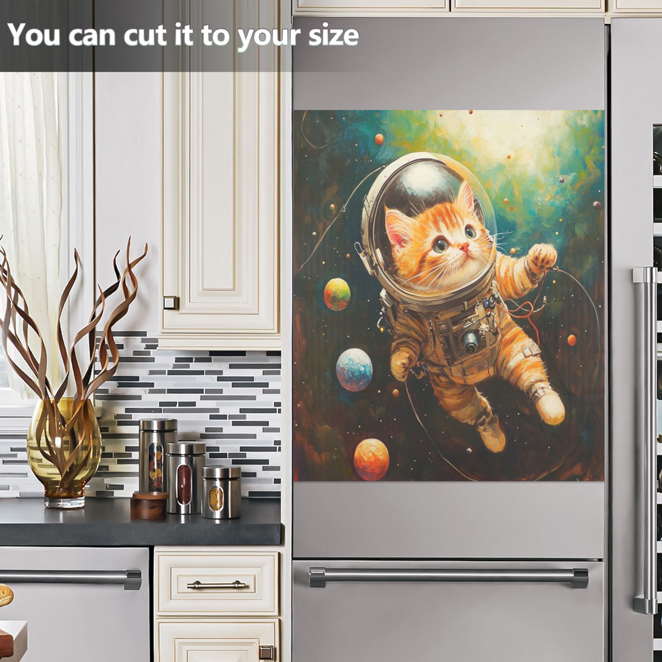 Dishwasher Magnetic Sticker 23x26 Inch Refrigerator Magnetic Sticker Washing Machine Magnetic Sticker Kitchen Panel Magnetic Sticker Home Decor Astronaut Cat