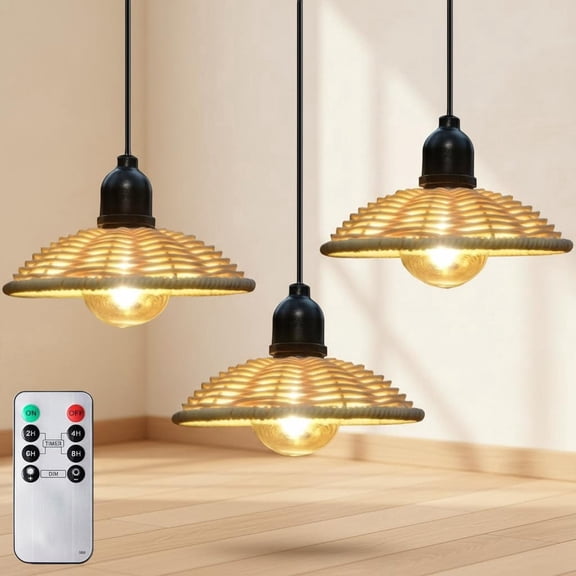 Battery Operated Pendant Light, Outdoor Hanging Chandelier with Dimmable Timer, Waterproof Lantern Battery Powered for Gazebo Pergola Porch Patio Backyard Decor