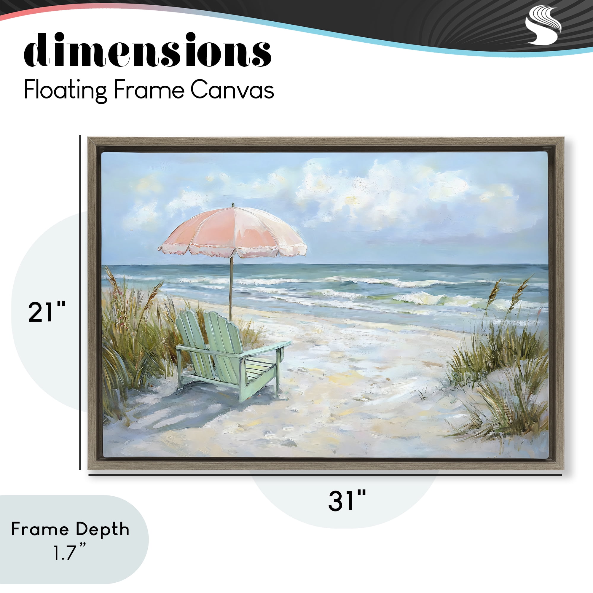 Stupell Industries Seaside Chair & Pink Umbrella Brown Framed Floater Canvas Wall Art, design by Creative Studio